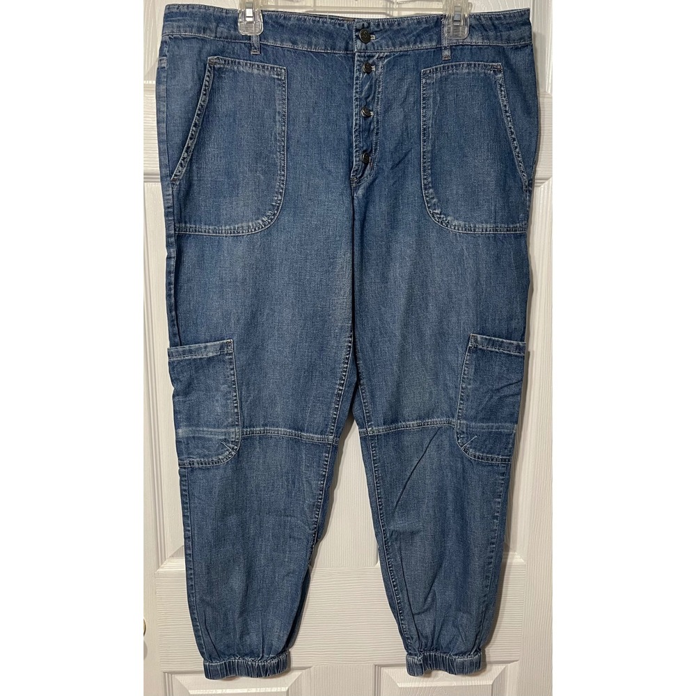 Sundance Pants Women's 14 Jolienne Lightweight Denim Cargo Joggers Button Fly